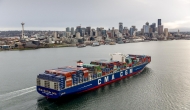 CMA-CGM Benjamin Franklin arrives in Elliott Bay and docks at Notthwest Seaport Alliance's T-18 at the Port of Seattle, 29 February 2016.